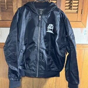 Black hooded‎ bomber jacket "Tomorrow is not promised" Size XL NWT
